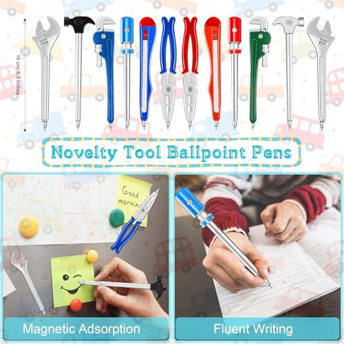 Zonon 6 Pcs Novelty Tool Pens Set with 2 Pcs Tire Shaped Pen Holder Writing Ballpoint for Man Desk Home Office Gift Accessories Organizer Tire Succulent Cactus Planter Pot Decoration