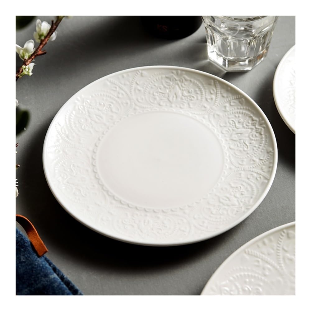 Talerz Jadalniczy, Biały, tłoczony, płytki talerz na warzywa, naczynia ceramiczne do użytku domowego(12inch)