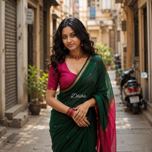 Image of Original Maheswari Cotton Silk Saree for Women | Kanjivaram Pure Silk Cotton Sari with Blouse | Zari Work | Tassels | Handloom Weave