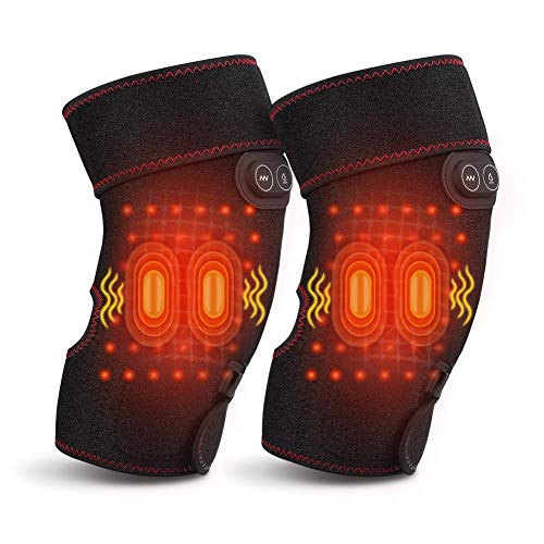 Heated Knee Brace Wrap, Massage Knee Heating Pad Warmer with 2 Vibration Motors for Knee Injury, Cramps Arthritis Recovery, Heated Knee Pad Massager for Muscles Pain Relief for Men and Women, 2 Pcs