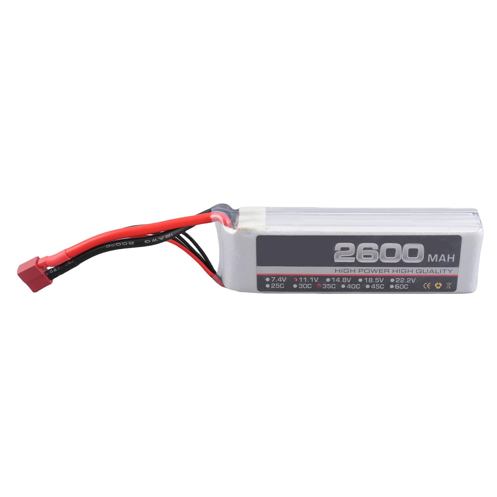 HEEPDD Batteria LiPo da 2600 MAh 11,1 V, capacità Elevata, Ideale per gli Appassionati di Aerei e Droni RC Batteria LiPo da 2600 MAh 11,1 V, Polimeri di Litio, Giocattolo Modello Nan (Spina a T)