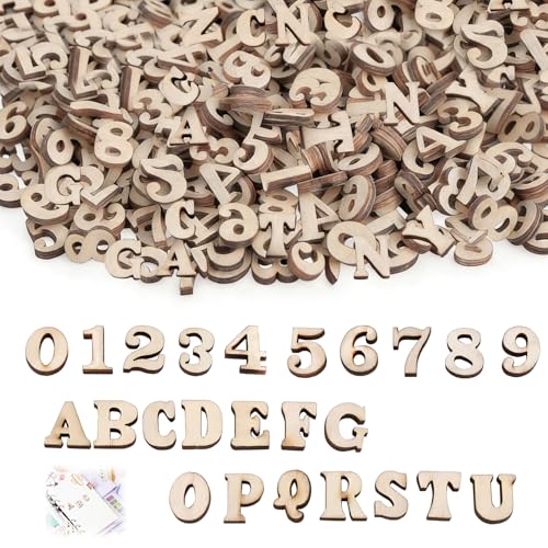 Lot de 400 Lettres en Bois et Numéros,15mm Lettre et Chiffres en Bois Non Peints 200 Lettres et 200 Chiffre Épaisses Chiffres pour Apprentissage Précoce et...