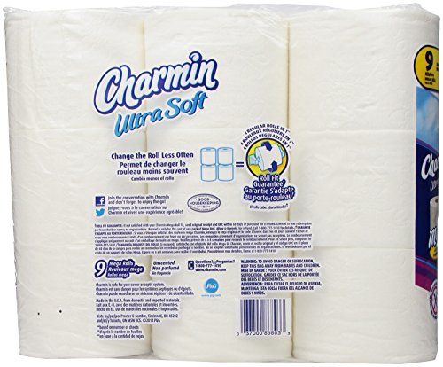 Image of Charmin Ultra Soft Toilet Paper 9 Mega Rolls = 36 Regular Rolls