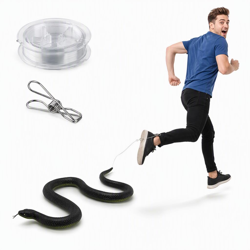 Rubber Snakes Prank Set, 80 cm Fake Snake with String and Clip for Pranks
