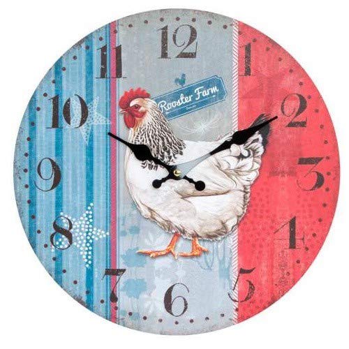Pendule murale poule style vintage pour cuisine et salon de campagne