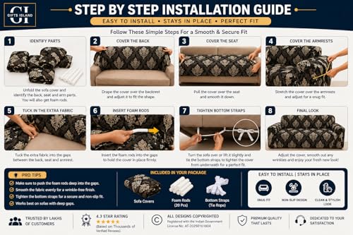 Image of Gifts Island Sofa Cover 3 Seater and 2 Seater Fully Covered Universal 5 Seater Sofa Cover Non-Slip Sticky Elastic Stretchable Sofa Set Slipcover Protector for (3+1+1 Seater), Brown Damask