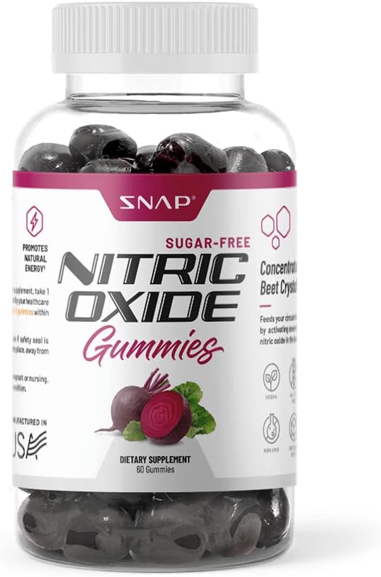 Sugar Free Nitric Oxide Beet Root Gummies - Heart Health, Energy Boost, Circulation, Blood Pressure Support Supplements, Beet Root Chewables, Beetroot Nitric Oxide Booster (60 Gummies)