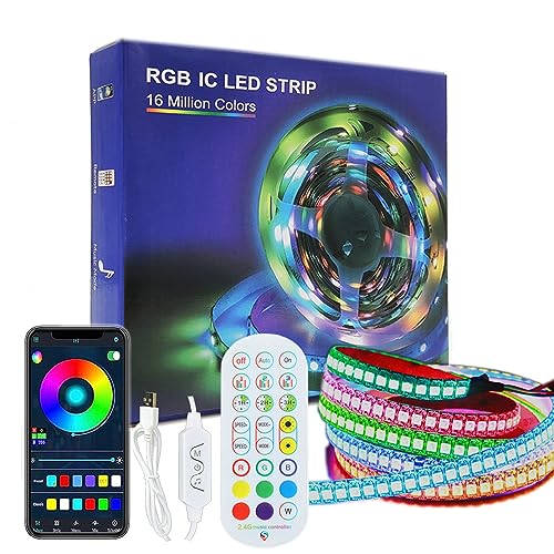 WS2812B LED Strip Individual Addressable Light 3.2FT 144Pixels/m SMD 5050 RGB Pixel Strip DC5V Black PCB LED Strip with WS2812B Controller (USB)