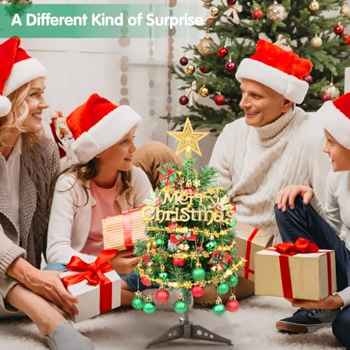 Mini árvore de Natal de mesa, pequena árvore de Natal artificial com enfeites de bola pendurada, dec