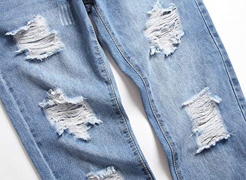 Boy's Blue Skinny Fit Ripped Destroyed Distressed NO Stretch Fashion Jeans Pants,Y052,6