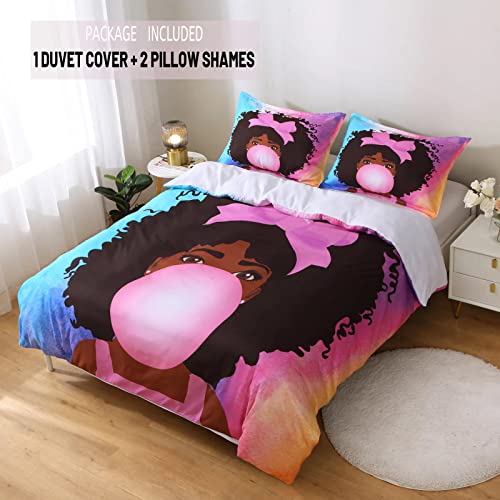 Black Girl Bubble Gum Bedding Set Twin,Black Girl Magic Art Comforter Cover, Cute African American Girl Printed Duvet Cover Sets,Kids Bedroom Decor (1Duvet Cover +1Pillowcase) No Comforter #TOP1