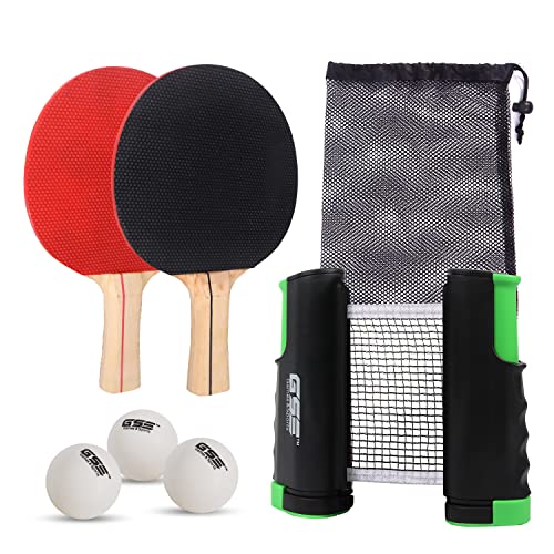 Retractable Anywhere Table Tennis Set with 2 Paddles & 3 Balls and aメッシュストレージバッグby GSE
