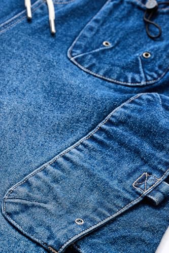 Image of SNITCH Men Cargo Pants | Relaxed Fit with Drawstring Closure & Multiple Utility Pockets | 100% Cotton Denim for Casual & Streetwear Styling