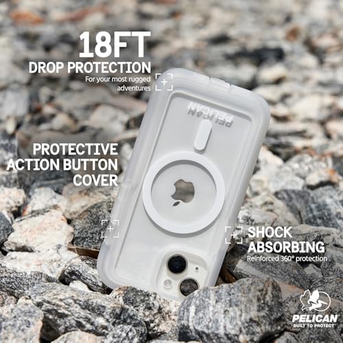 Image of Pelican Voyager Series - iPhone 15 Case 6.1 inch [Compatible with MagSafe] [Anti-Yellow] Magnetic Charging Phone Case with Belt Clip Holster Kickstand [18ft Military Grade Drop Protection] - Clear