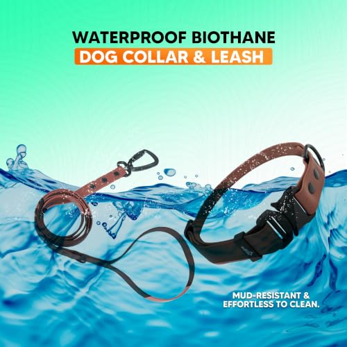 Image of Adil's Biothane Waterproof Dog Collar, Dog Leash & Collar Leash Combo | Heavy Duty TPU Coated Webbing | Adjustable Quick Release Buckle | Odour Resistant (Chestnut, L-22, Collar & Leash Combo)