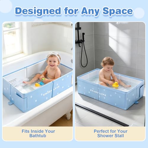 Image of Toddler Bath Tub for Shower, Foldable Baby Bathtub, Portable Kids Bathtub & Collapsible Bathtub for Toddlers 1-8, Infant Newborn, Travel Baby Bath, Banera para Bebe, Blue