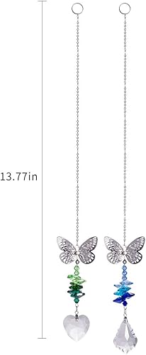 Miniatura 5 de Colgante colgante de mariposa de metal con atrapasoles de cristal, diseño de chakras, decoración de ventanas, paquete de 2