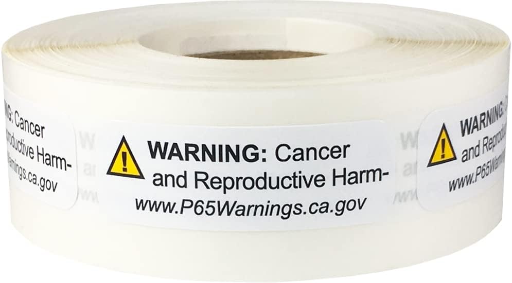 White Semi-Gloss California Proposition 65 Cancer and Reproductive Harm Adhesive Warning Labels, Short-Form Sticker Pack, 0.5" x 1.5", Pack of 500