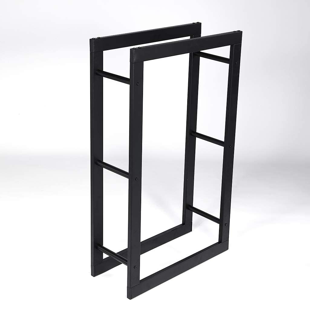 Loywe Estante de leña Estantería para Guardar Leña leñero interior y exterior Acero 60x25x100 cm Negro LW1081