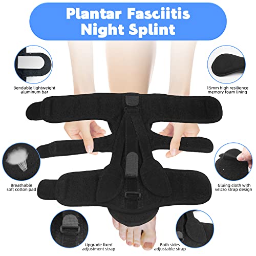 Xruidi Plantar Fasciitis Relief Brace, Upgrade Plantar Fasciitis Night Splint With Arch Support, Foot Support Brace With 3 Adjustable Straps, Relief Foot Drop, Achilles Tendonitis, Heel Pain (Black) #TOP3