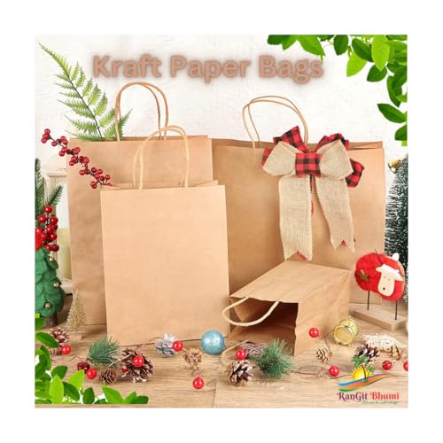 Image of RanGit Bhumi - Kraft Paper Bags for Shopping Retail Paper Carry Bags, Party Favor Return Gifting Bags, Disposable Paper Covers (Brown, 9x4x12 in)