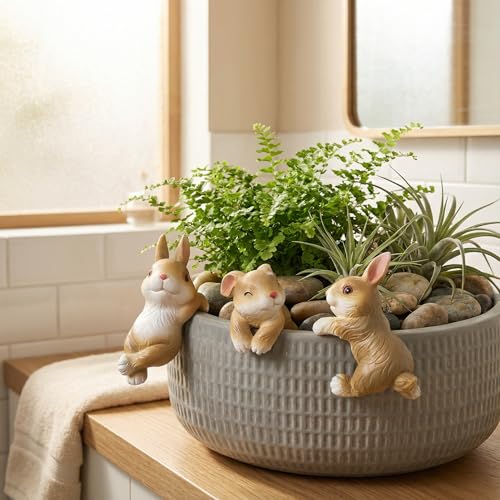 Yungeln 3Pack Rabbit Garden Decor Hanging Rabbit Statue,Cute Garden Rabbit Outdoor Decor for Flower Pots, Indoor Shelf & Patio, Funny Rabbit Ornament Gift for Flower Pot Garden Decor by Yungeln - Used condition - Image 2