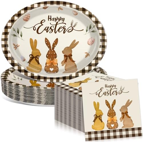Amazon.com: Mimorou 100 Pcs Happy Easter Oval Paper Plates and Napkins ...