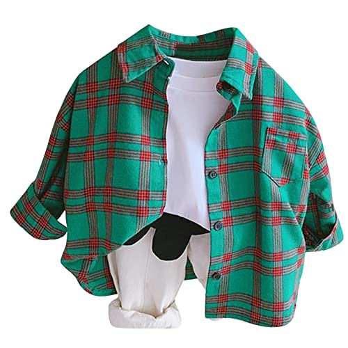Kids Boys Cotton Button Down Shirts Toddler Long Sleeve Lapel Collar Buffalo Plaid Soft Casual Shirts with Pockets