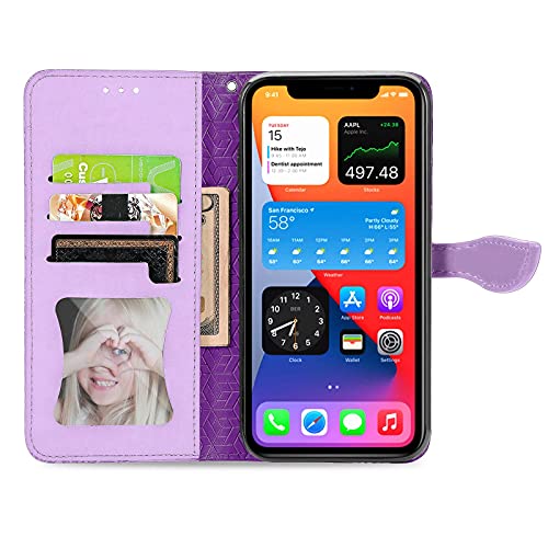 TYWZ-Cover-per-iPhone-13Flip-Case-Portafoglio-Custodia-in-PU-Pelle-Magnetica-Porta-Carta-Cover-Goffratura-Fiore-Viola