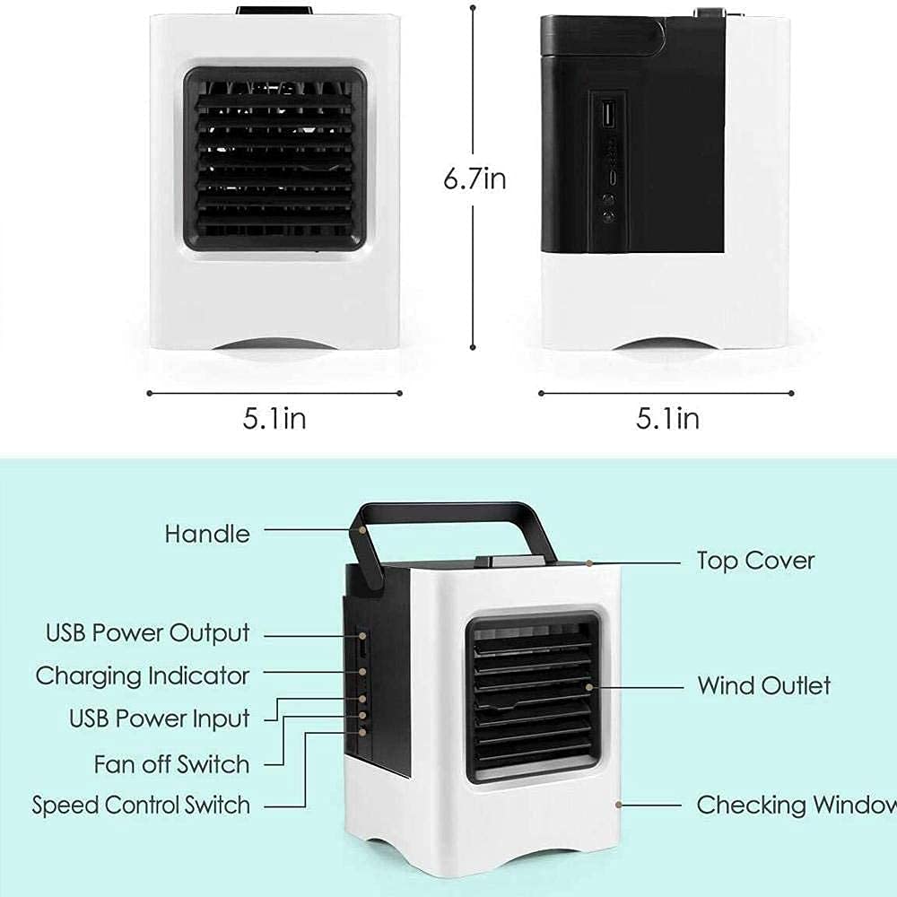 Chłodnica powietrza do domowego biura chłodziarek wyparnych przenośna chłodziarka wyparna, mini klimatyzator 3 w 1, nawilżacz/oczyszczacz, wentylator biurkowy USB, kompaktowa chłodnica powietrza ze