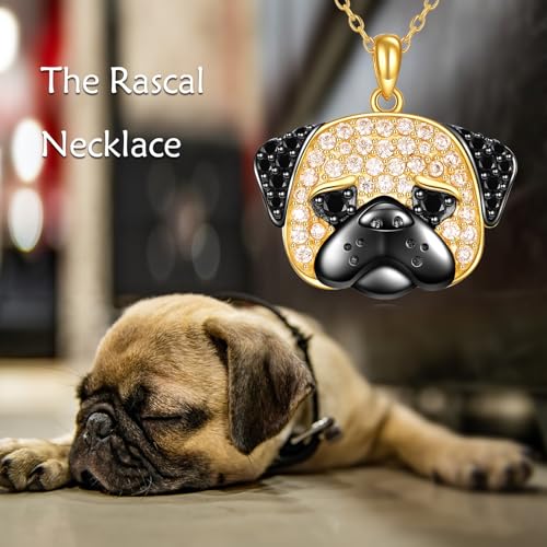 YFN Mops Kette 925 Sterling Silber Hund Anhänger Halskette Süße Tiere Schmuck Geschenke für Damen
