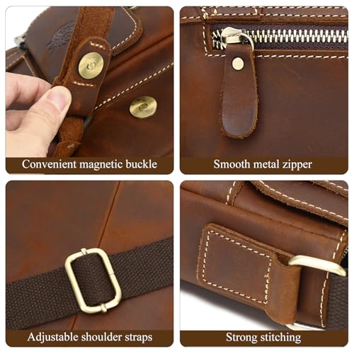 Image of Leather Messenger Bag for Men Vintage Man Purse Mens Handbag Leather Crossbody Shoulder Bag for Work Travel | Vintage