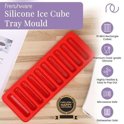Image of Frenchware Multipurpose Ice Cube Tray Mould with 10 Cavity Mould, Red | Small Rectangle Shapes, For Cocktail, Whiskey, Coffee, Fruit Juice