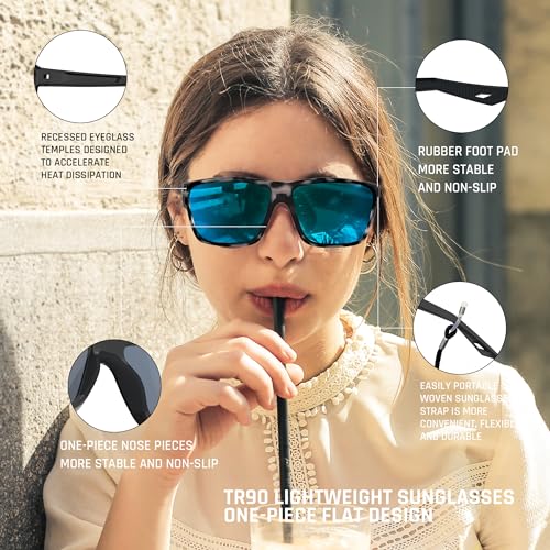 TOREGE Nautilus Polarized Wraparound Sports Sunglasses — Ice-Blue Lens — view 4