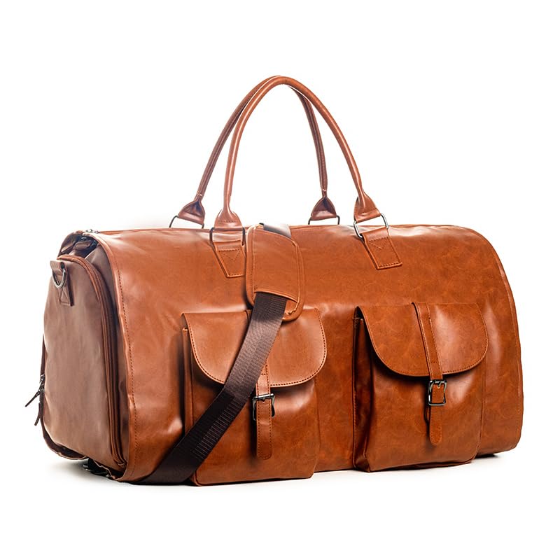 Travel Gym Duffle Bag Waterproof Weekender Bag with Shoes Compartment for Men and Women (Brown)-image-9