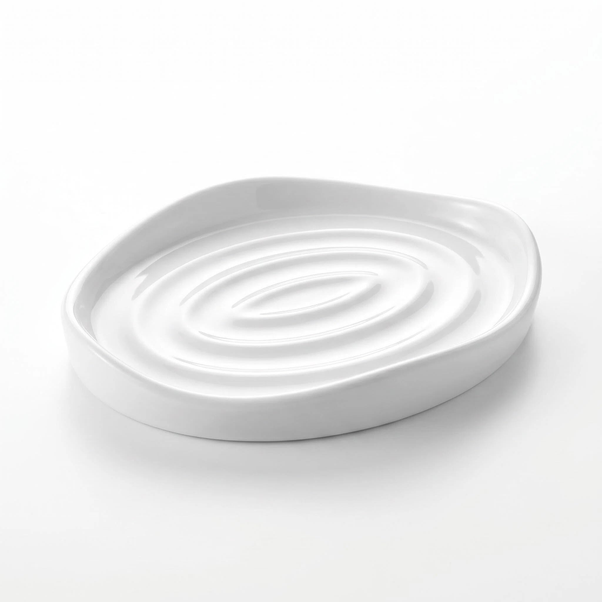 Ceramic Soap Dish with Swirl Grooves, Easy to Clean Soap Holder, Soap Saver Tray for Bathroom, Kitchen &amp; Shower (White)