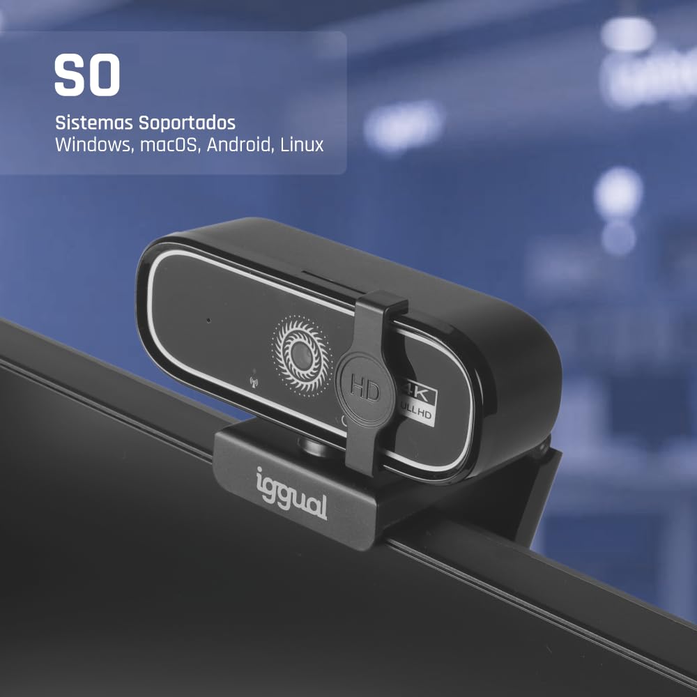 iggual Profesjonalna kamera internetowa WC3840 Business Pro View – obraz 4K UHD i wyraźny dźwięk do rozmów wideo Automatyczna regulacja ostrości - Zasilanie przez USB - obsługuje dowolny system