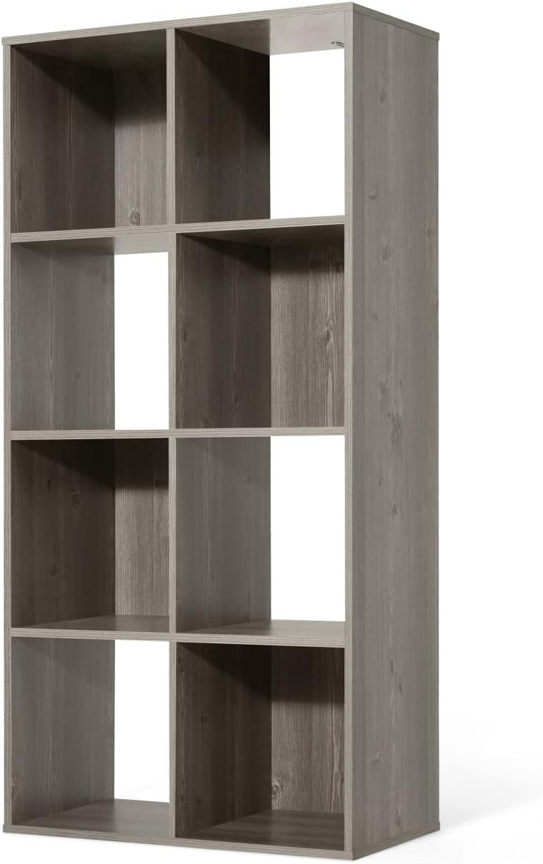 CAPHAUS Sturdy Room 11-Inch Cube Storage Organizer Shelf, with Thick Exterior Edge, Storage Shelf Divider w/Back, Bookcase, 8-Cube, Rustic Grey Oak