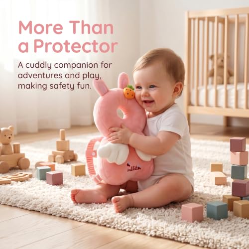 Image of Baby Head Protector Backpack - Soft & Lightweight Fall Cushion Backpack for Toddlers Walking and Crawling(Pink Rabbit)