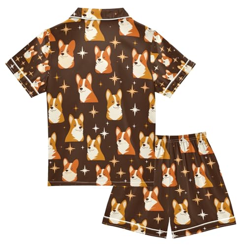 senya Celestial Corgi Cute Satin Summer Pajama Sets Silk Short Sleeve Button Down Sleepwear2