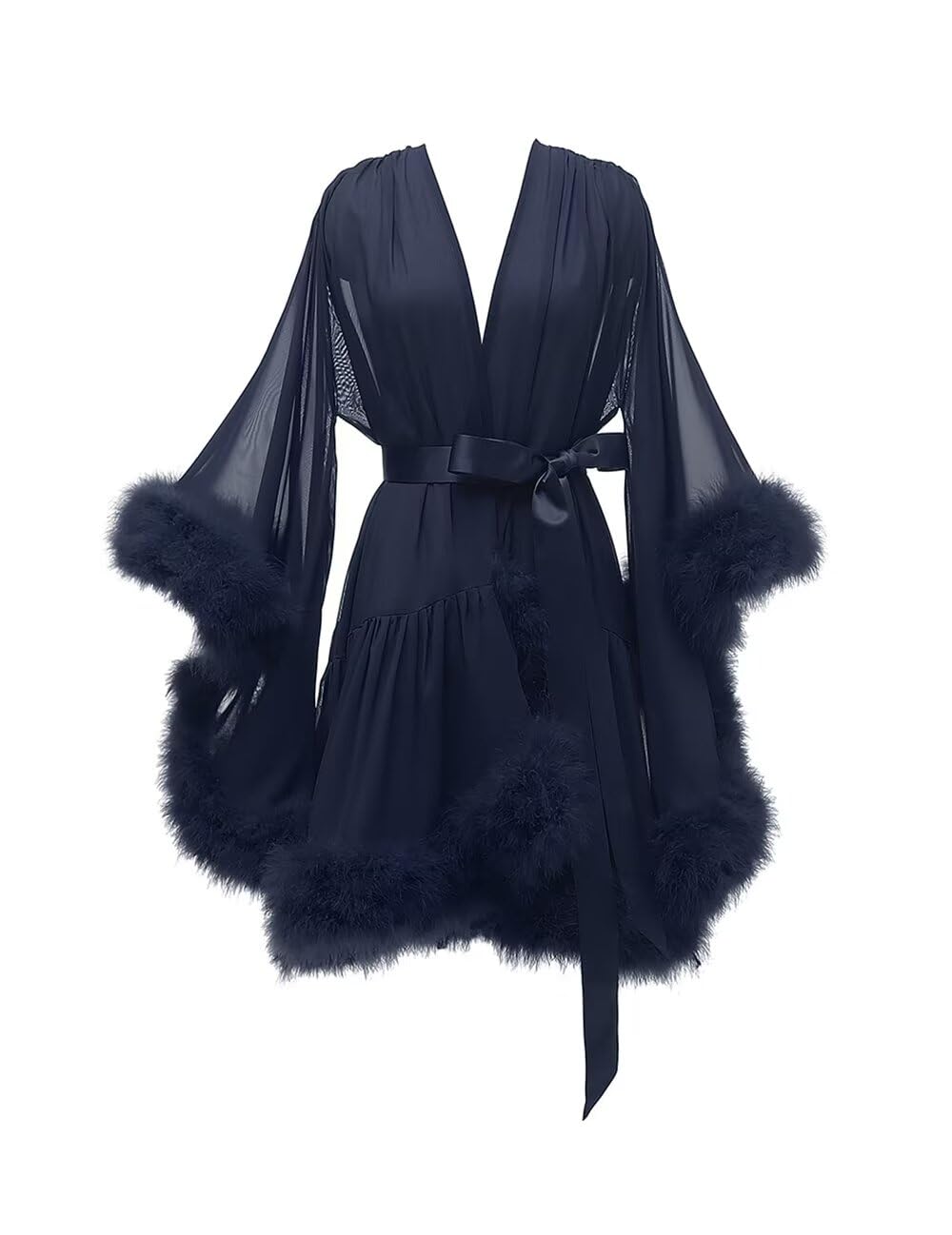 Sexy Feather Bridal Robes Chiffon Bridal Dressing Gown Short Wedding Scarf Illusion Lingerie Nightgown Sleepwear