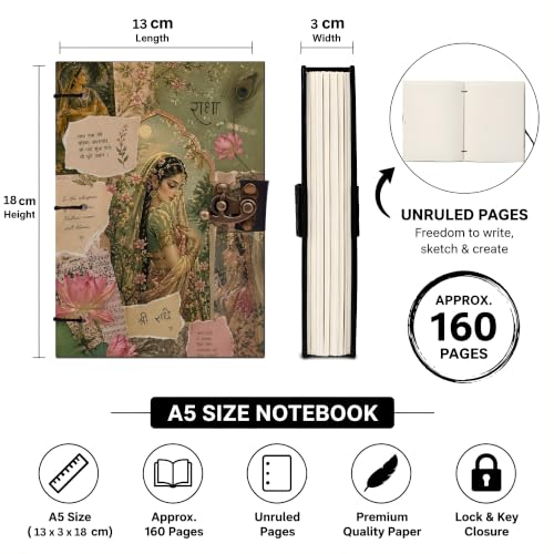 Image of Shree Radhe Diary Notebook 7x5 Inch 160 Pages Unruled Journal for Notes