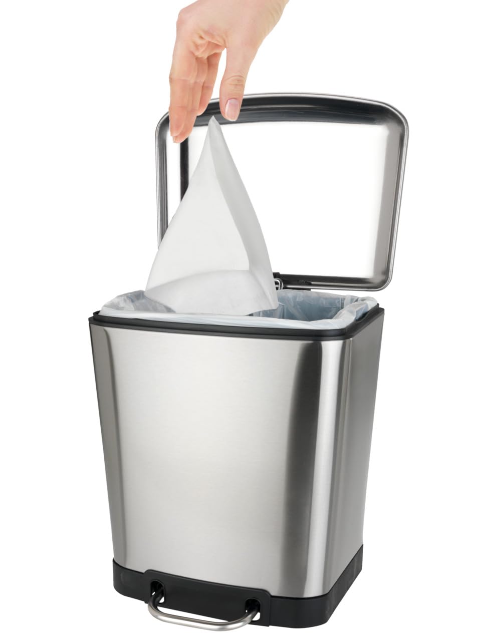 WENKO Treteimer Studio Easy-Close 6 L Edelstahl Mattiert - Mülleimer mit Absenkautomatik, Anti-Finger-Print Fassungsvermögen: 6 l, Edelstahl rostfrei, 23 x 32 x 22.5 cm, Satiniert