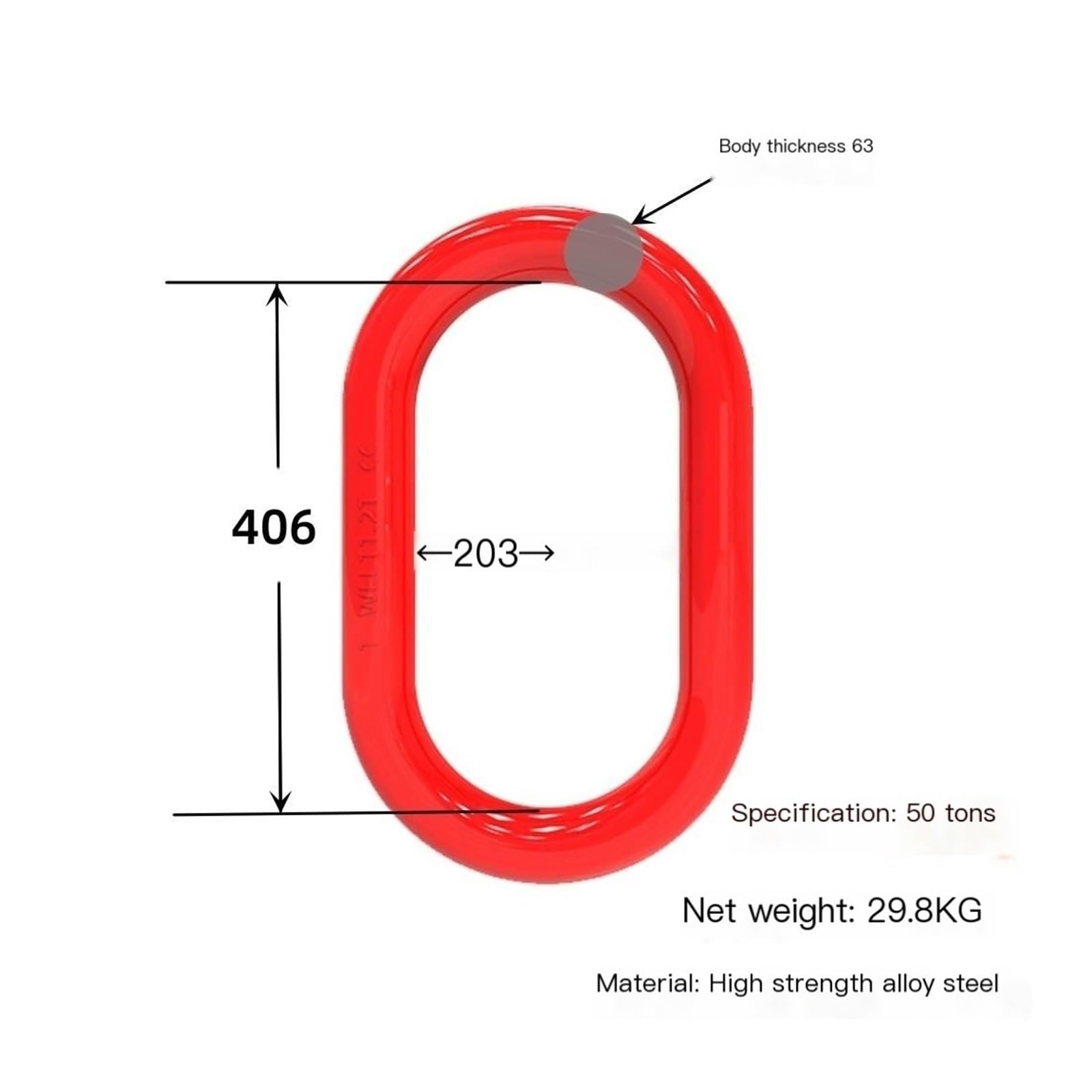 Anneaux de Levage en Acier allié Haute résistance - Anneaux de Levage à chaîne Ronds et ovales Robustes, adaptés aux opérations de gréage, capacité de Charge de 50 tonnes, Rouges, Conception