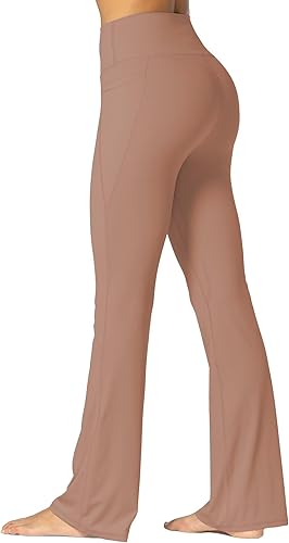 Sunzel Sunzfly Women's Mini Flare Leggings with Pockets High Waisted Tummy Control Yoga Pants Bootcut Workout Gym Casual 30" Raw Brown X-Small