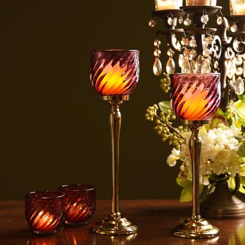 Image of Pure Home Pink Swirl Textured Hurricane - Large | Size: 9 x 9 x 24 cm | Premium Hurricanes for Home Decor | Table Top & Shelf Decor Showpiece | Ideal for Diwali & Festive Gifting | Premium | Pack of 1