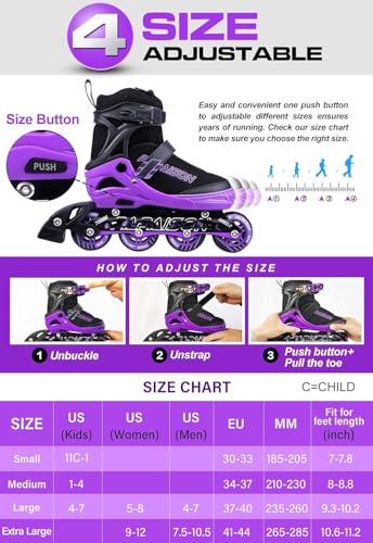 Image of PAPAISON Adjustable Inline Skates for Kids and Adults with Full Light Up Wheels, Outdoor Roller Skates for Girls and Boys, Men and Women