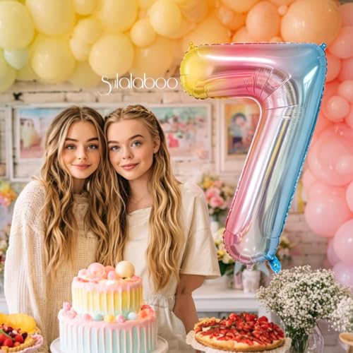 Image of Rainbow Gradient Number 7 Balloon 40 Inch Big Large Balloons 0-9 | 7th Helium Foil Mylar Number Balloons for Birthday Anniversary Party Decorations