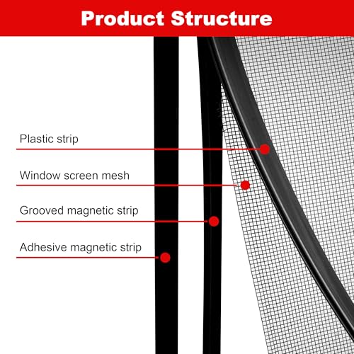 Magnetic Window Screen Adjustable Window Net 44”x 48” Fiberglass Window Screen Mesh for House Windows with Magnets