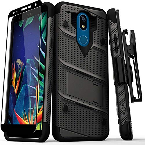 ZIZO Bolt Series LG K40 Case | Military-Grade Drop Protection w/ Kickstand Bundle Includes Belt Clip Holster LG Harmony 3 Metal Gray Black